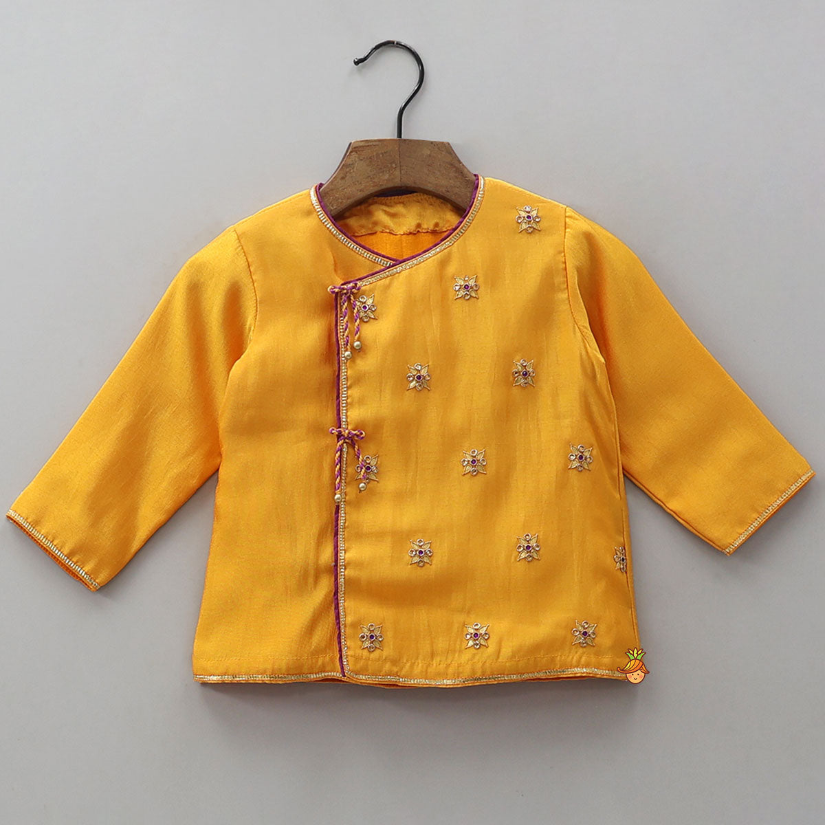 Hand Embroidered Angarkha Style Kurta And Bandhani Printed Dhoti