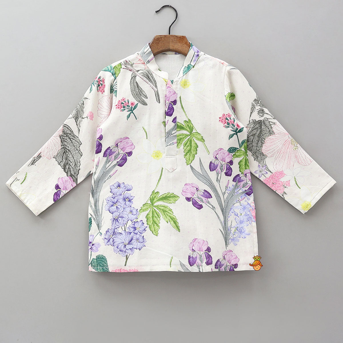 Printed Kurta With Checked Detailed Jacket And Pyjama