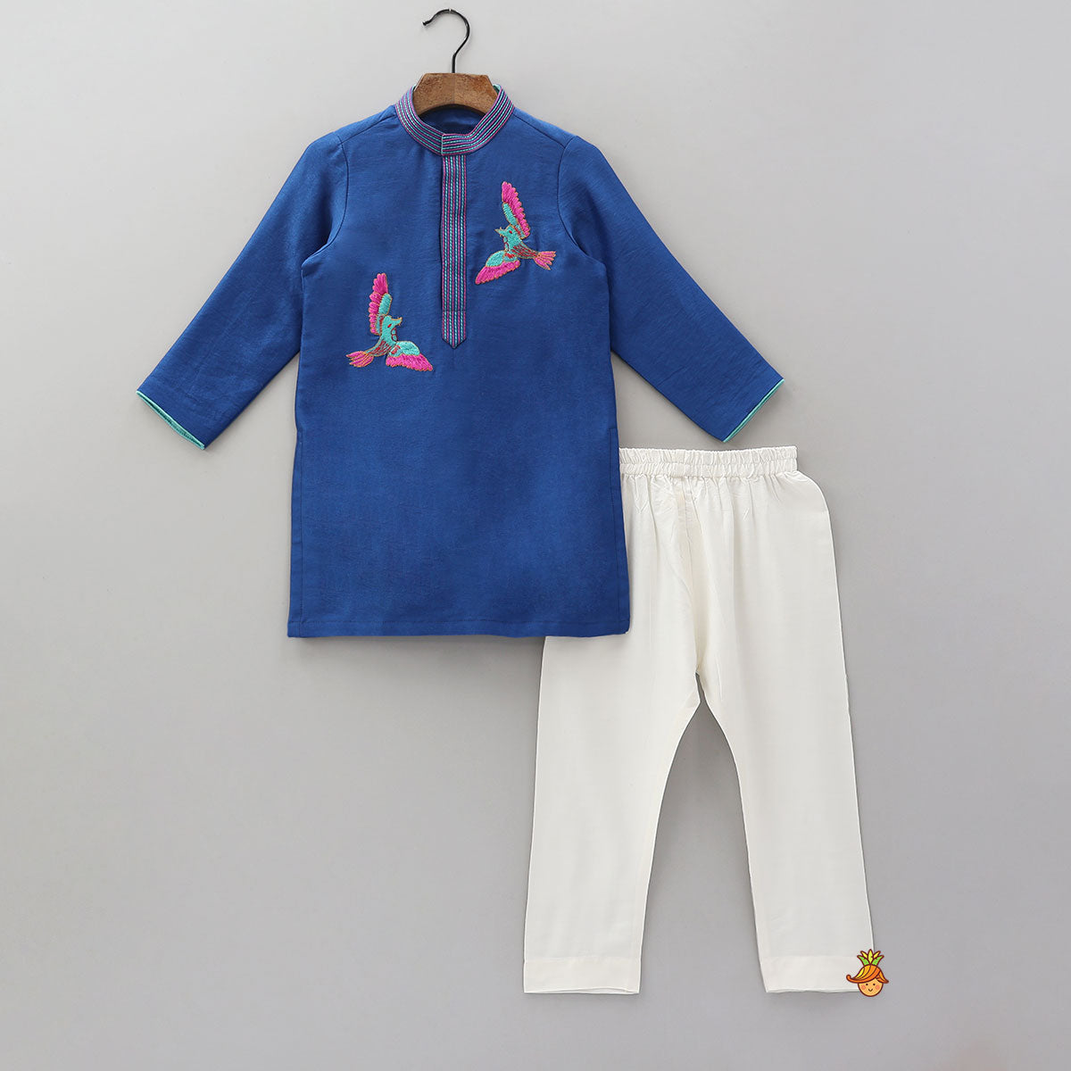 Bird Motif Embroidered Kurta And Pyjama