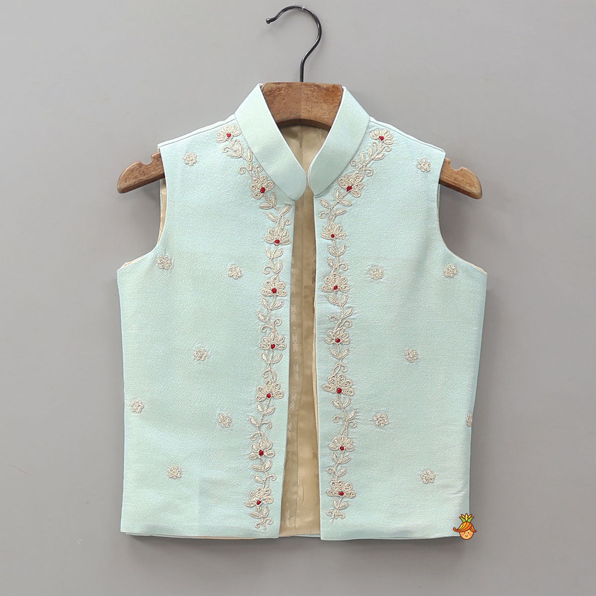 Shimmery Kurta With Open Jacket And Churidar