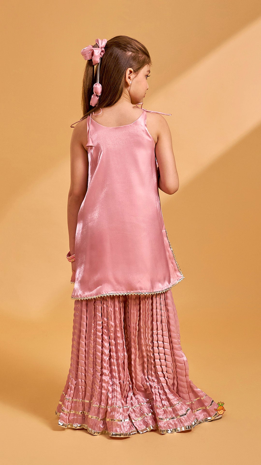 Sleeveless Kurti And Crushed Palazzo With Dupatta And Hair Tie