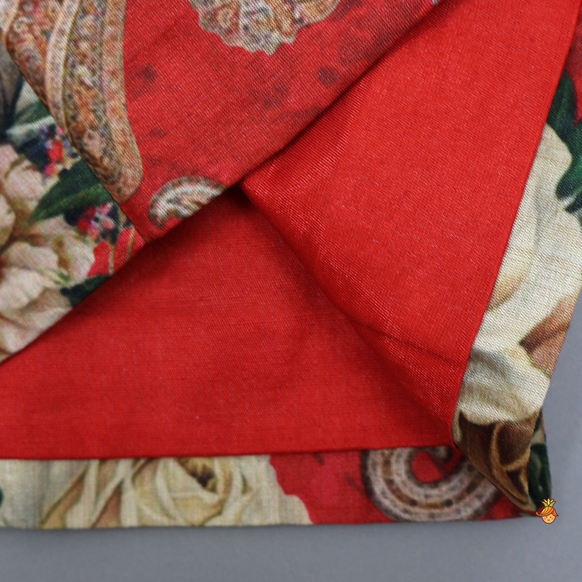 Exquisite Floral Printed Jacket Style Top With Flared Pant And Embroidered Belt