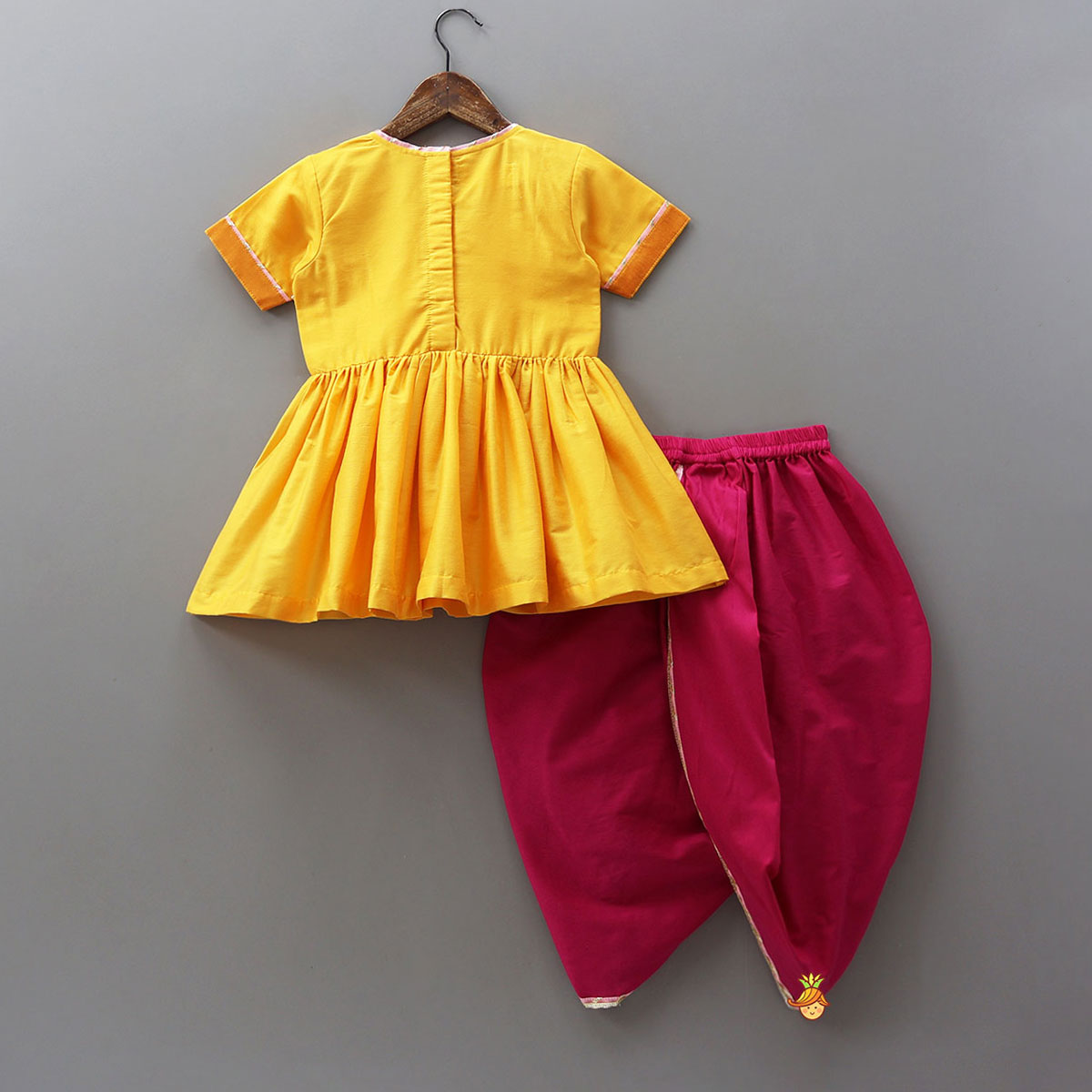 Krishna Embroidered Angarkha Style Top With Lace Work Dhoti And Mukut