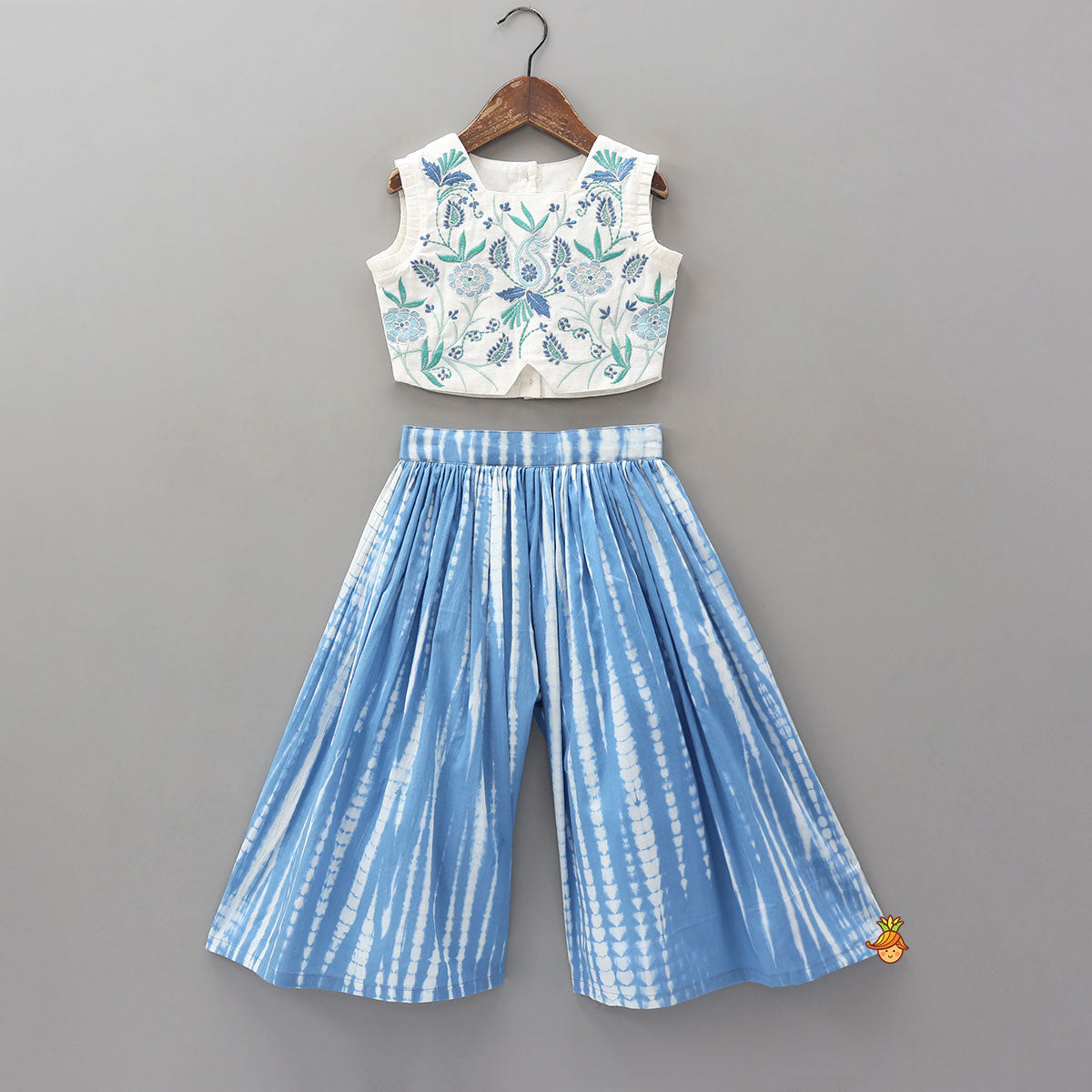 Beautiful Thread Embroidered Crop Top And Shibori Printed Palazzo