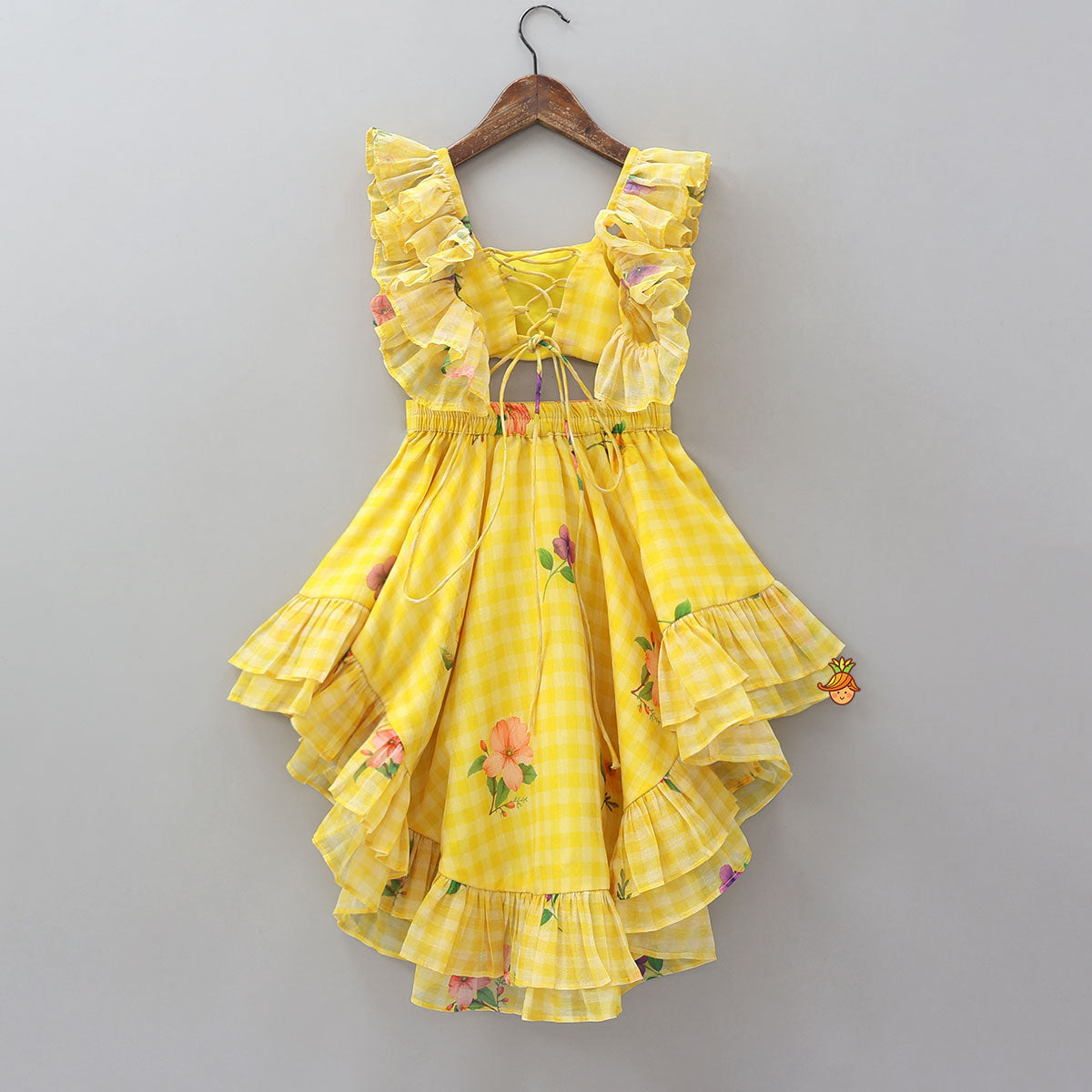 Floral Printed Criss Cross Knot Detail Crop Top And High Low Skirt With Hairband