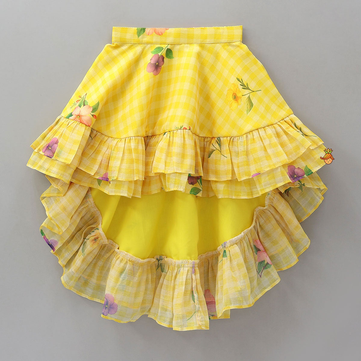 Floral Printed Criss Cross Knot Detail Crop Top And High Low Skirt With Hairband