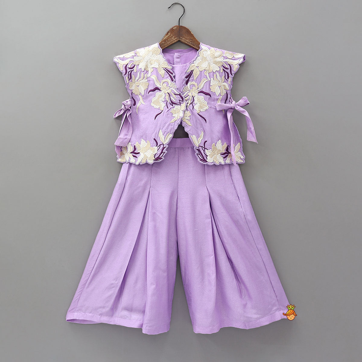 Top With Embroidered Side-Open Cape And Palazzo