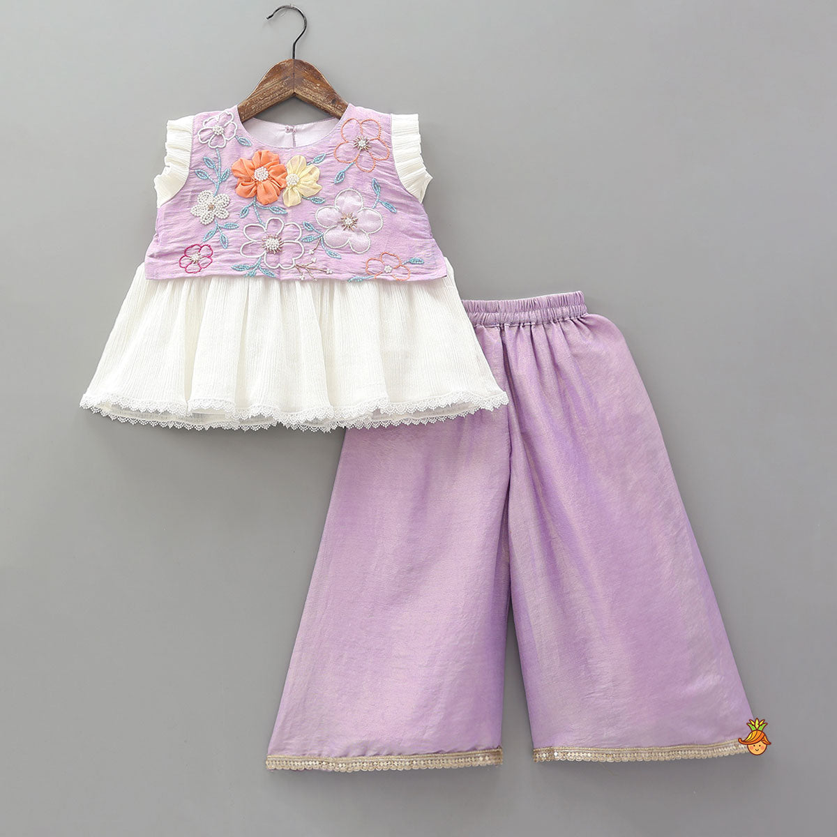 3D Fabric Flowers Hand Embroidered Shimmery Top And Palazzo