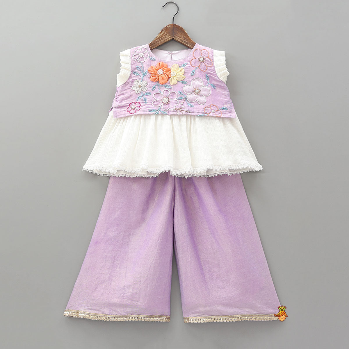 3D Fabric Flowers Hand Embroidered Shimmery Top And Palazzo