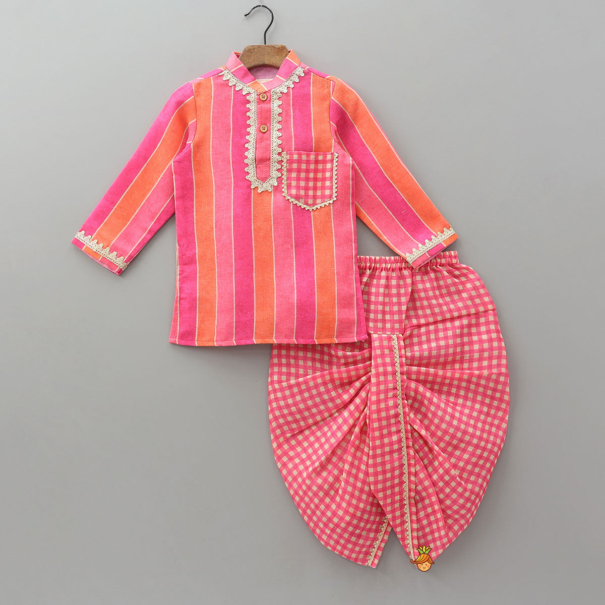 Striped Kurta With Checked Dhoti