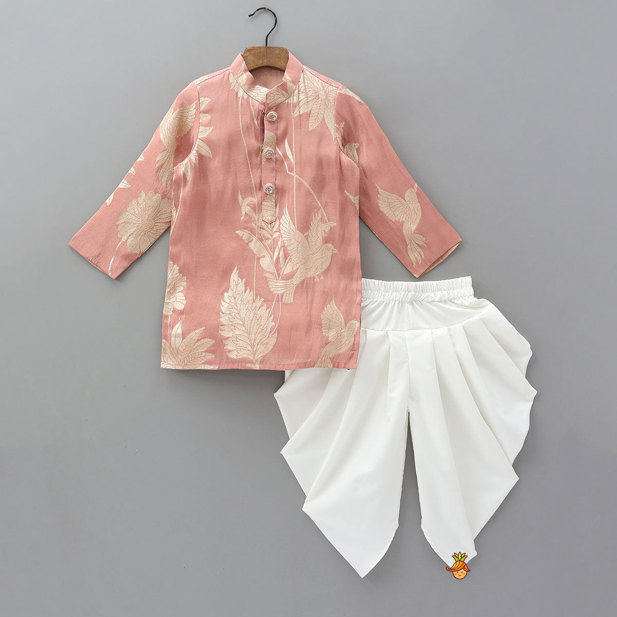 Bird Motif Detailed Shimmery Kurta And Dhoti