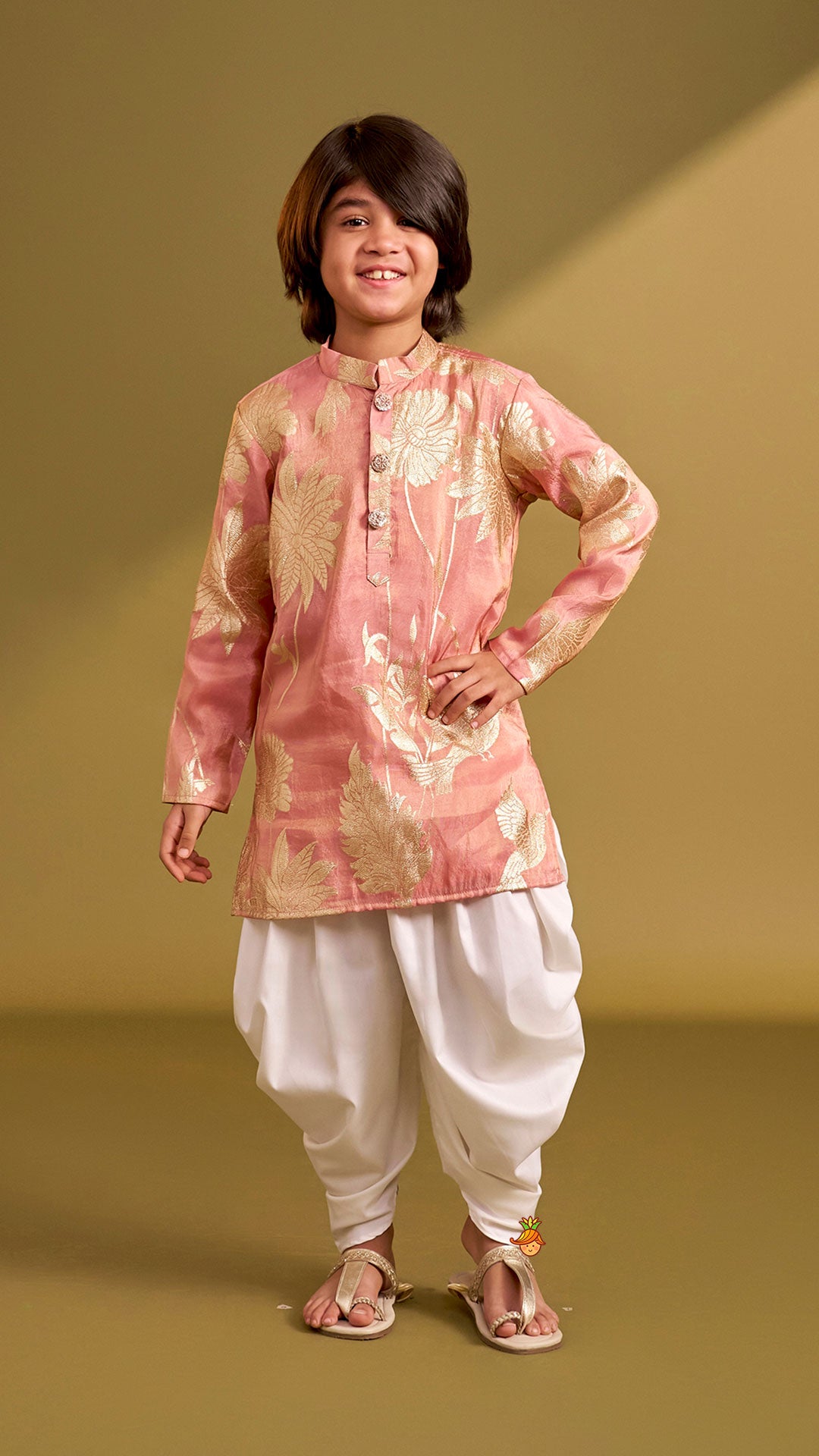 Bird Motif Detailed Shimmery Kurta And Dhoti