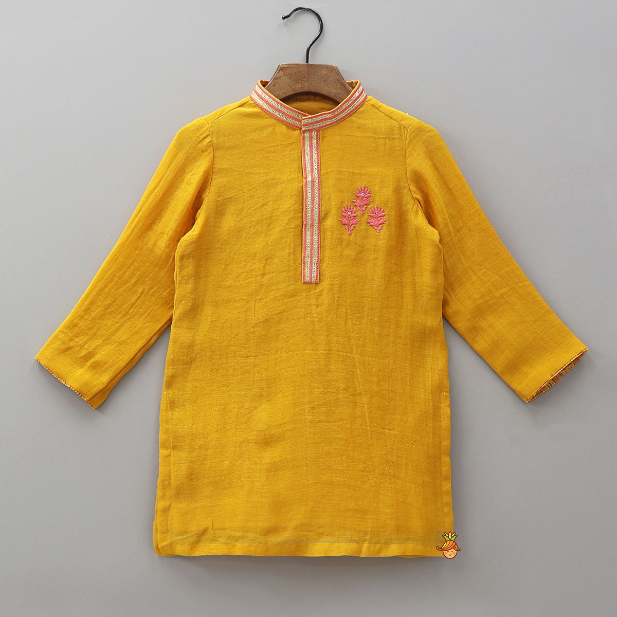 One Sided Floral Thread Embroidered Kurta And Pyjama