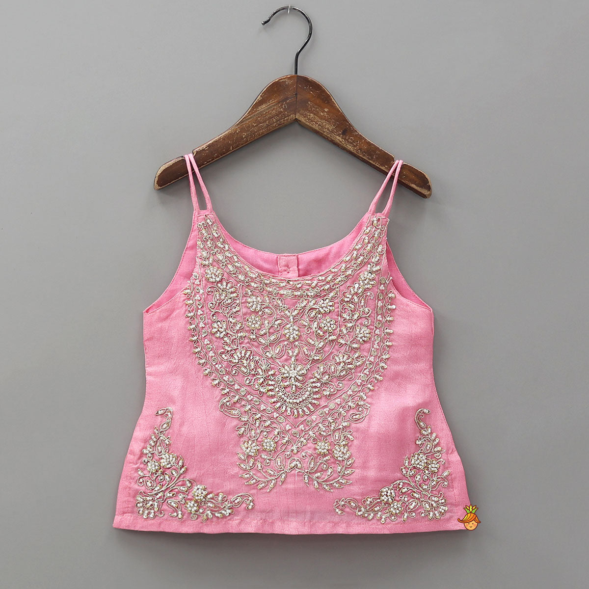 Hand Embroidered Strappy Top And Lehenga With Dupatta