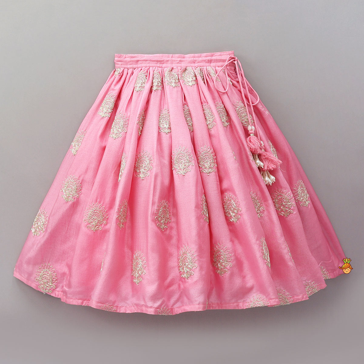 Hand Embroidered Strappy Top And Lehenga With Dupatta