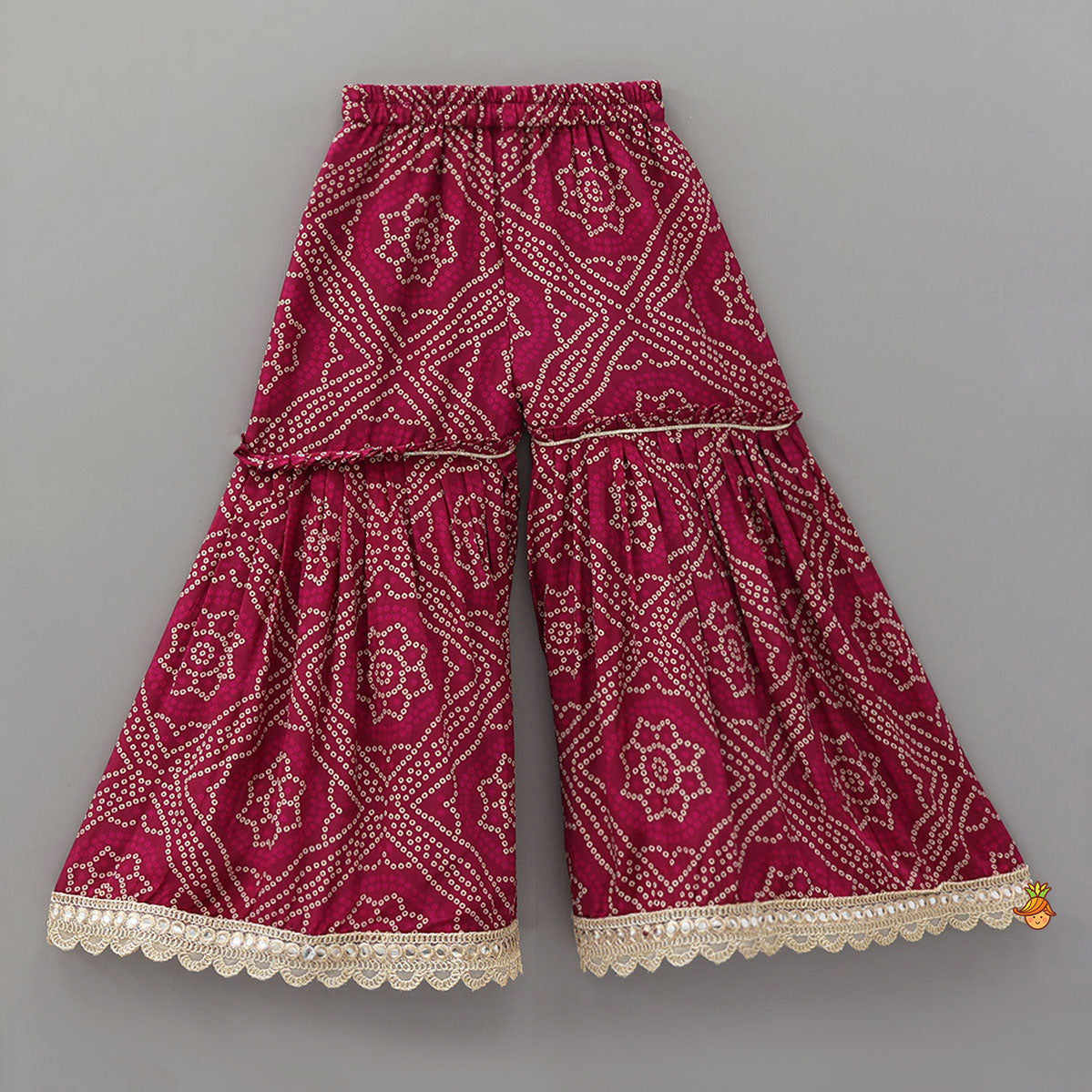 Bandhani Printed Ethnic Kurti With Sharara And Matching Dupatta