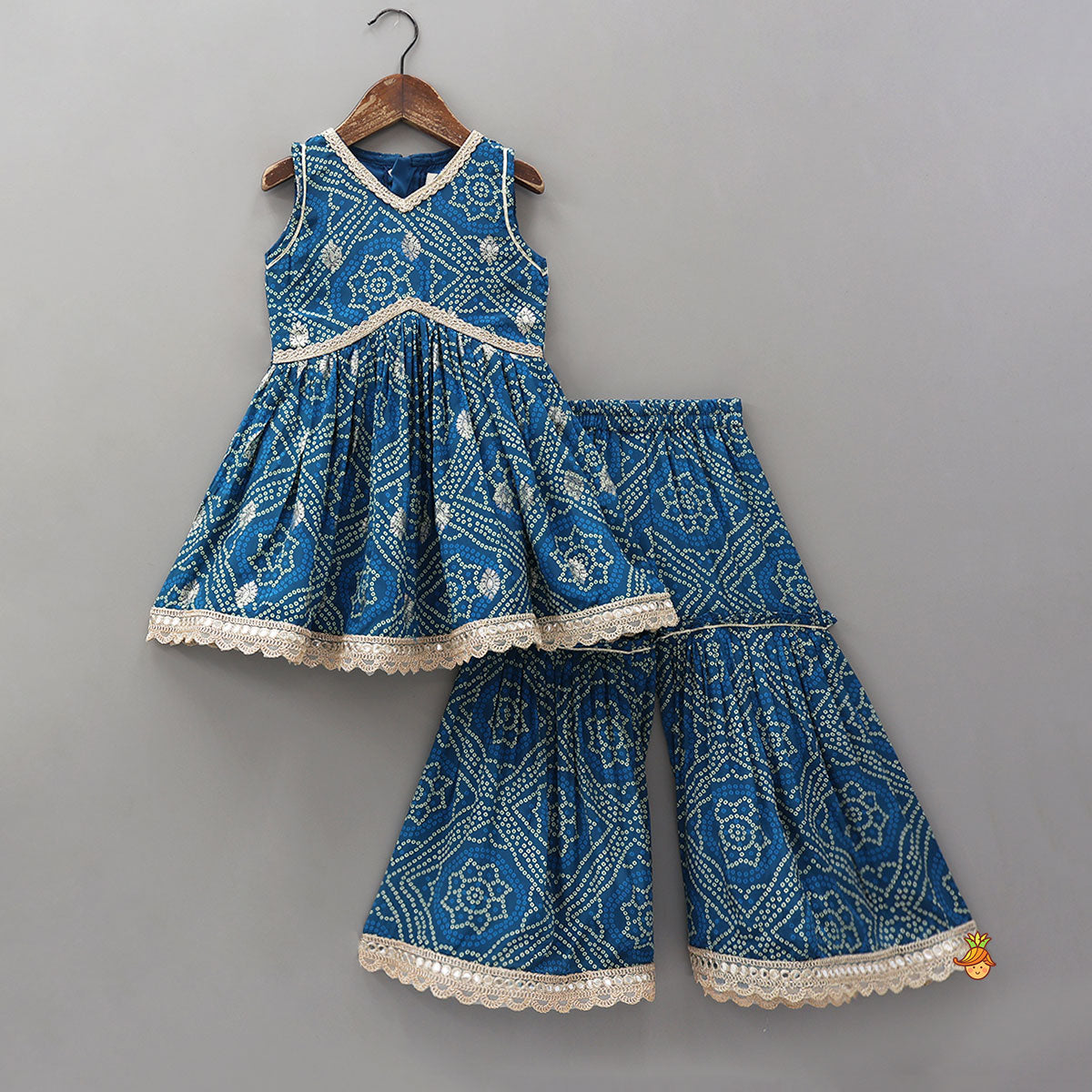 Elegant Bandhani Printed Ethnic Kurti With Sharara And Matching Dupatta