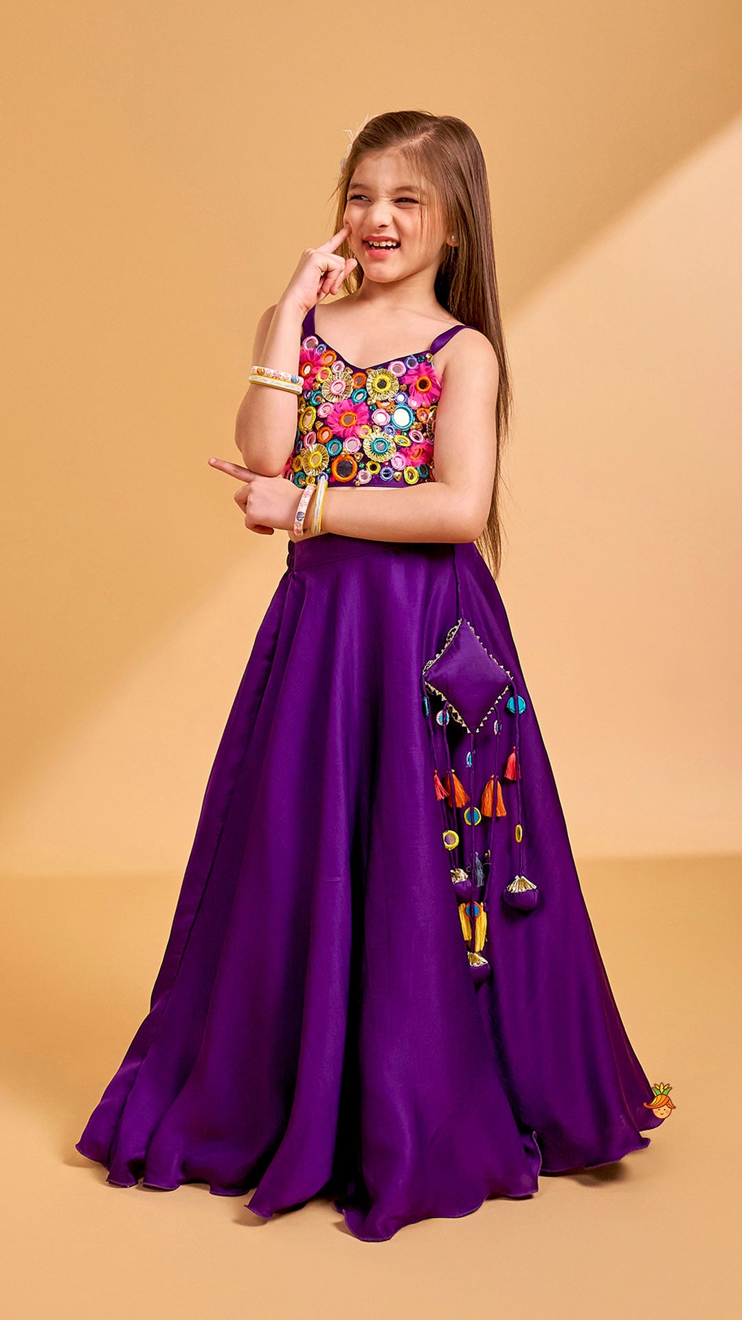 Mirror Work Strappy Crop Top And Lehenga