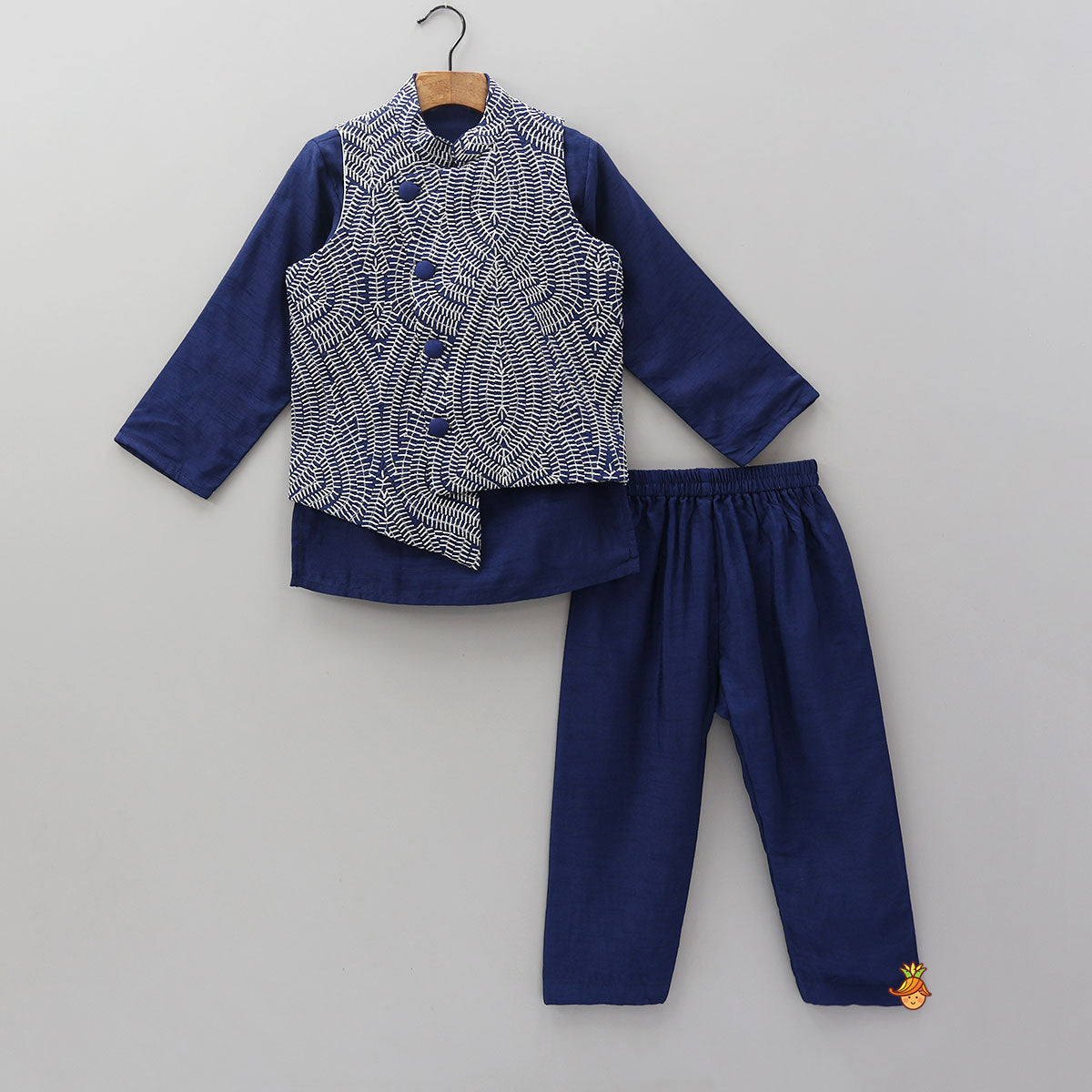 Ethnic Kurta With Heavy Embroidered Asymmetric Jacket And Matching Pyjama