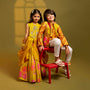Striped Kurta With Front-Open Floral Jacket And Churidar twinning model image 2