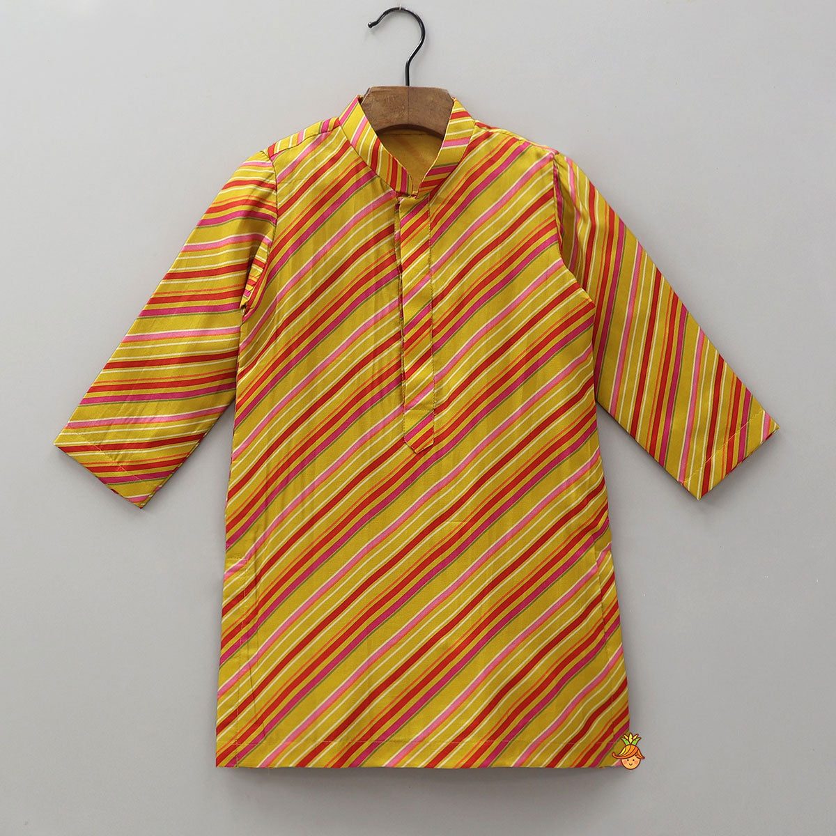 Striped Kurta With Front-Open Floral Jacket And Churidar