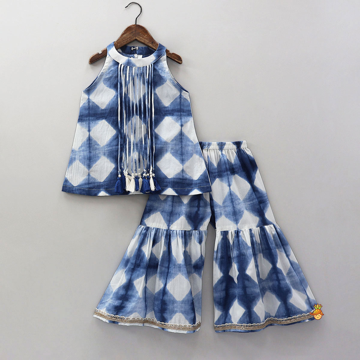 Hanging Fringes Tassel Detail Printed Kurti And Sharara