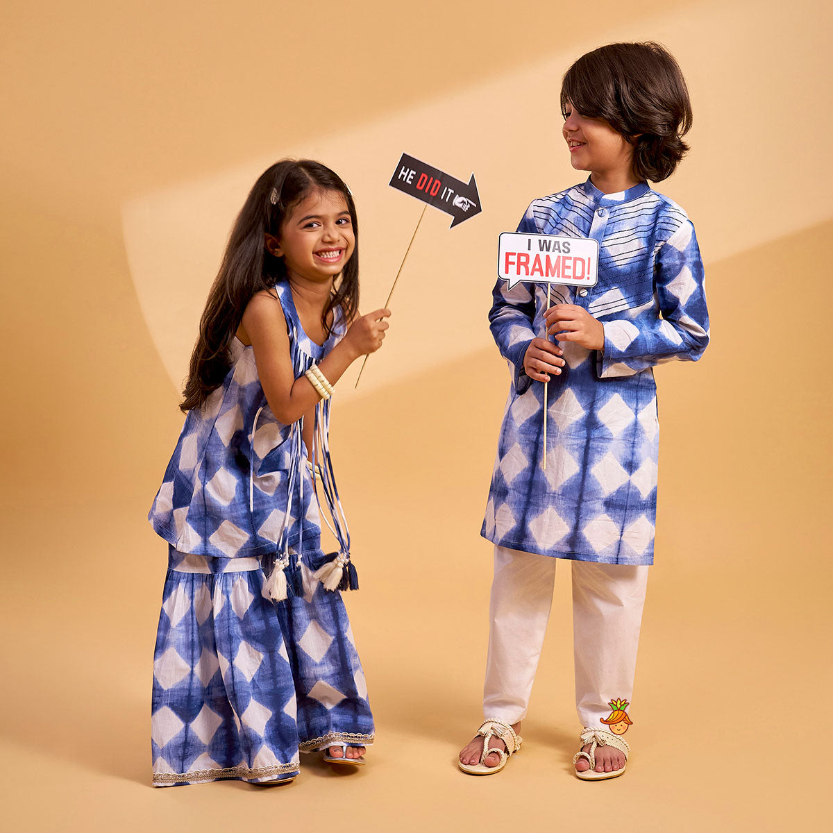 Hanging Fringes Tassel Detail Printed Kurti And Sharara twinning model image 2