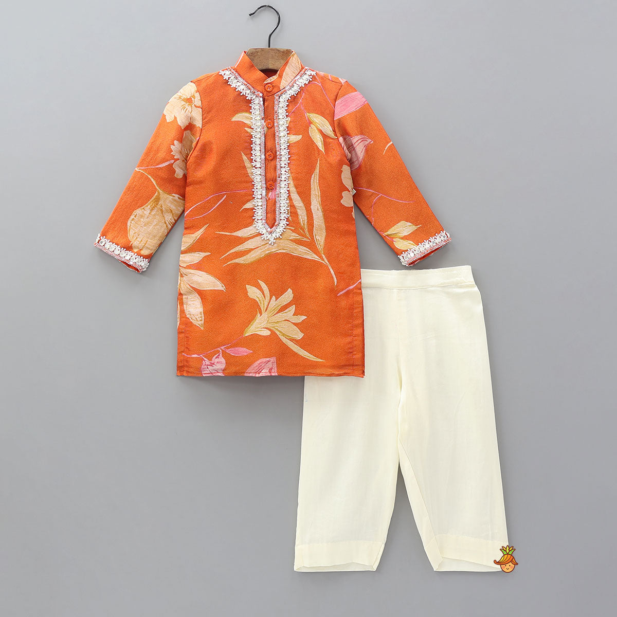 Faux Mirror Hand Embroidered Floral Print Kurta With Pyjama