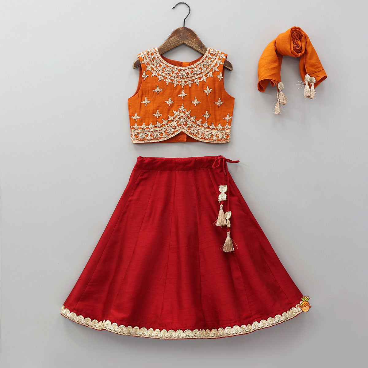 Sequins Embroidered Crop Top And Contrasting Lehenga With Matching Dupatta