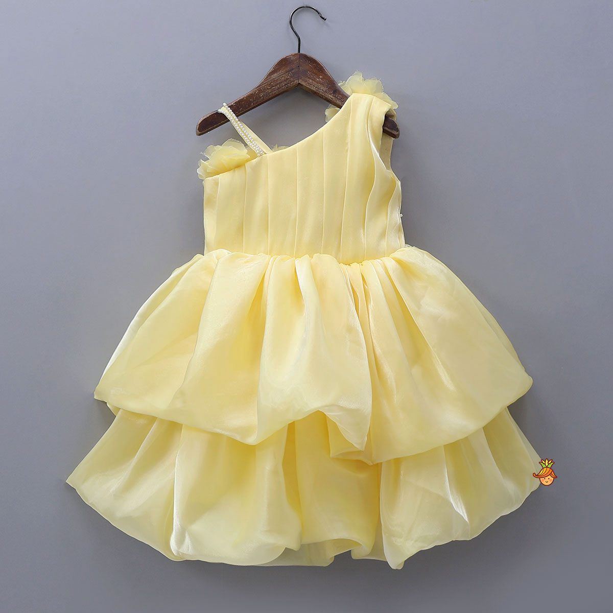 Fabric Flower One Shoulder Ruffle Dress