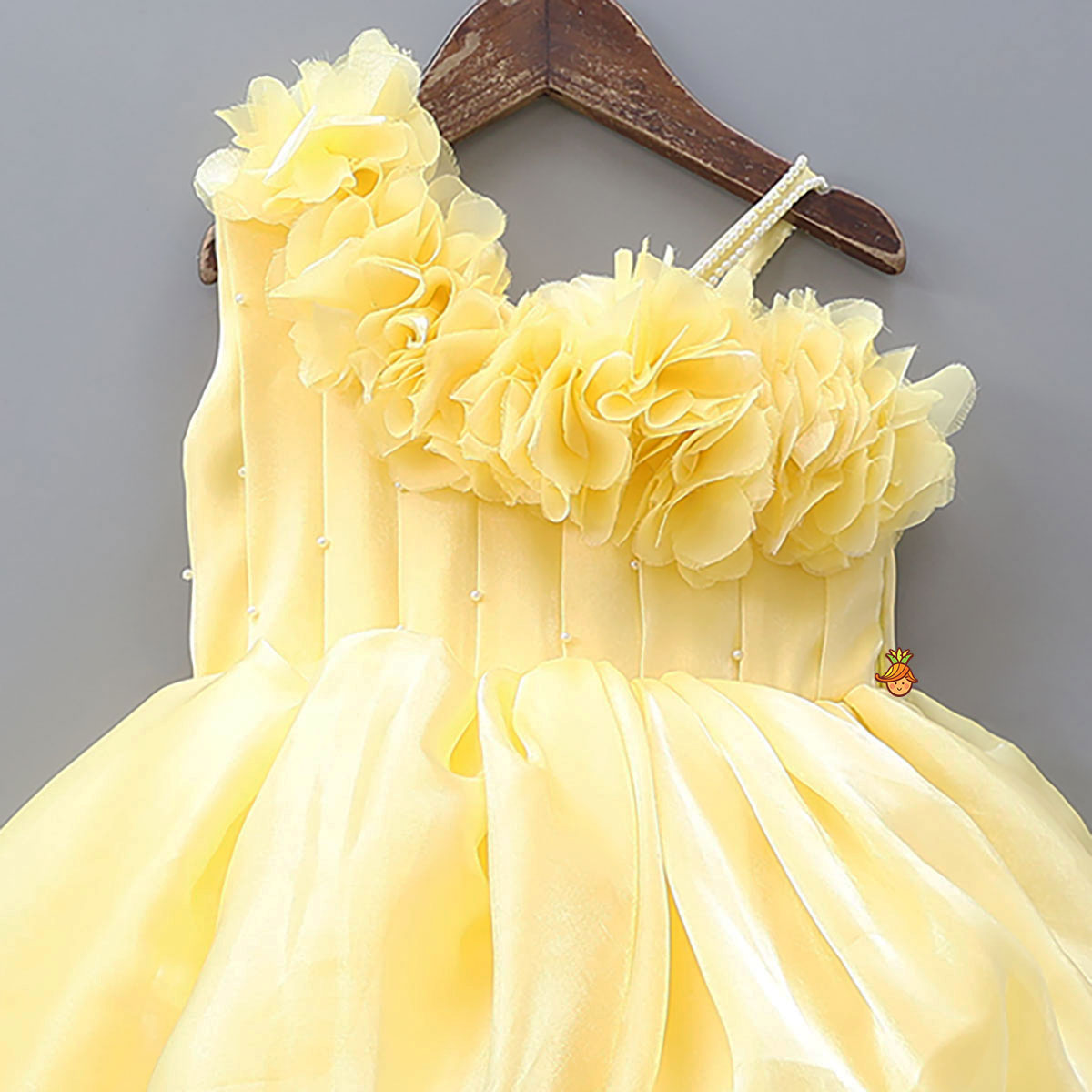 Fabric Flower One Shoulder Ruffle Dress