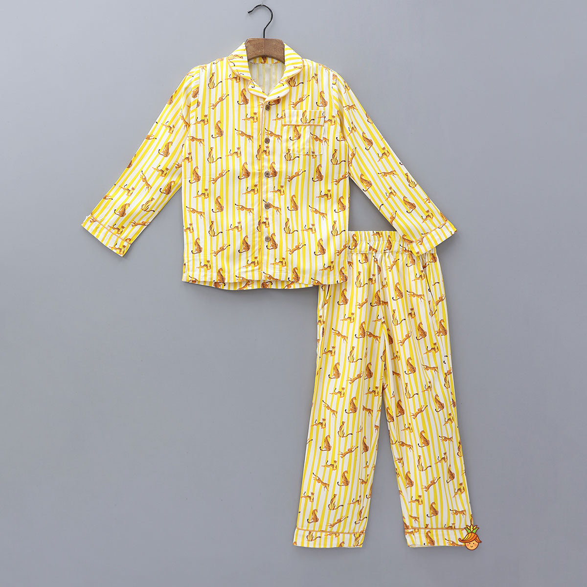 Striped Animal Print Bamboo Fabric Sleepwear Set