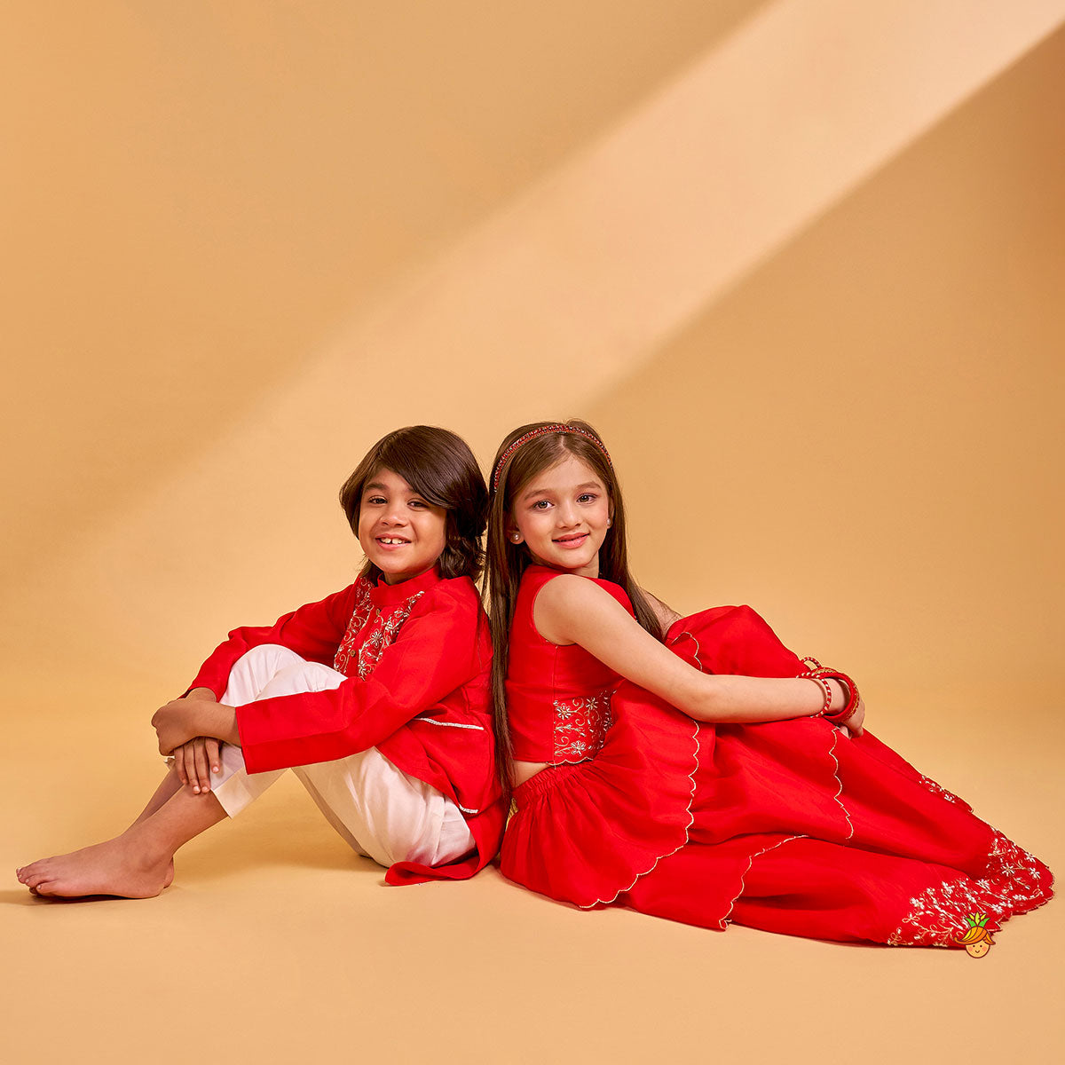 Hand Embroidered And Bead Embellished Kurta And Pyjama Set twinning model image 2