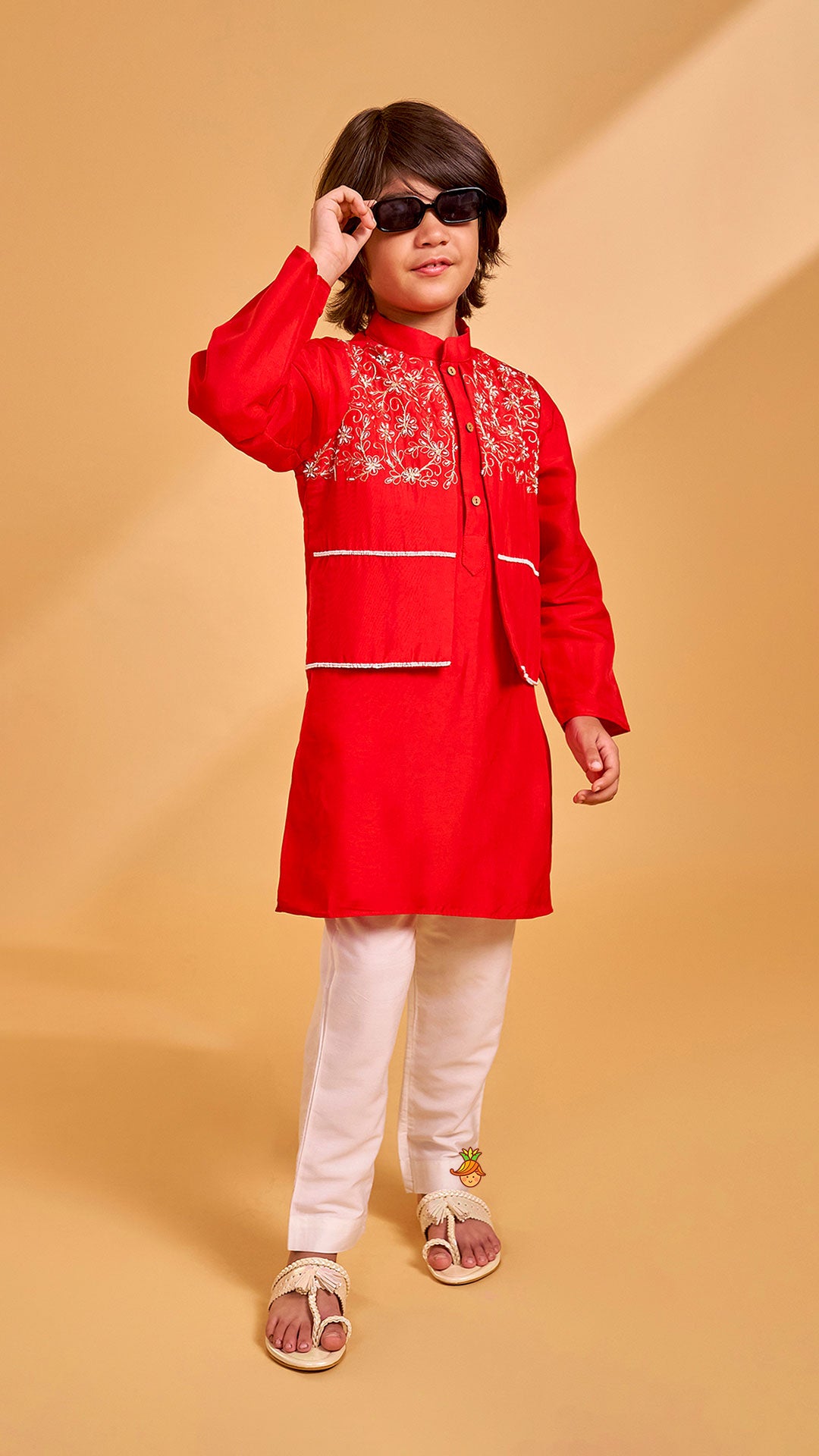 Hand Embroidered And Bead Embellished Kurta And Pyjama Set