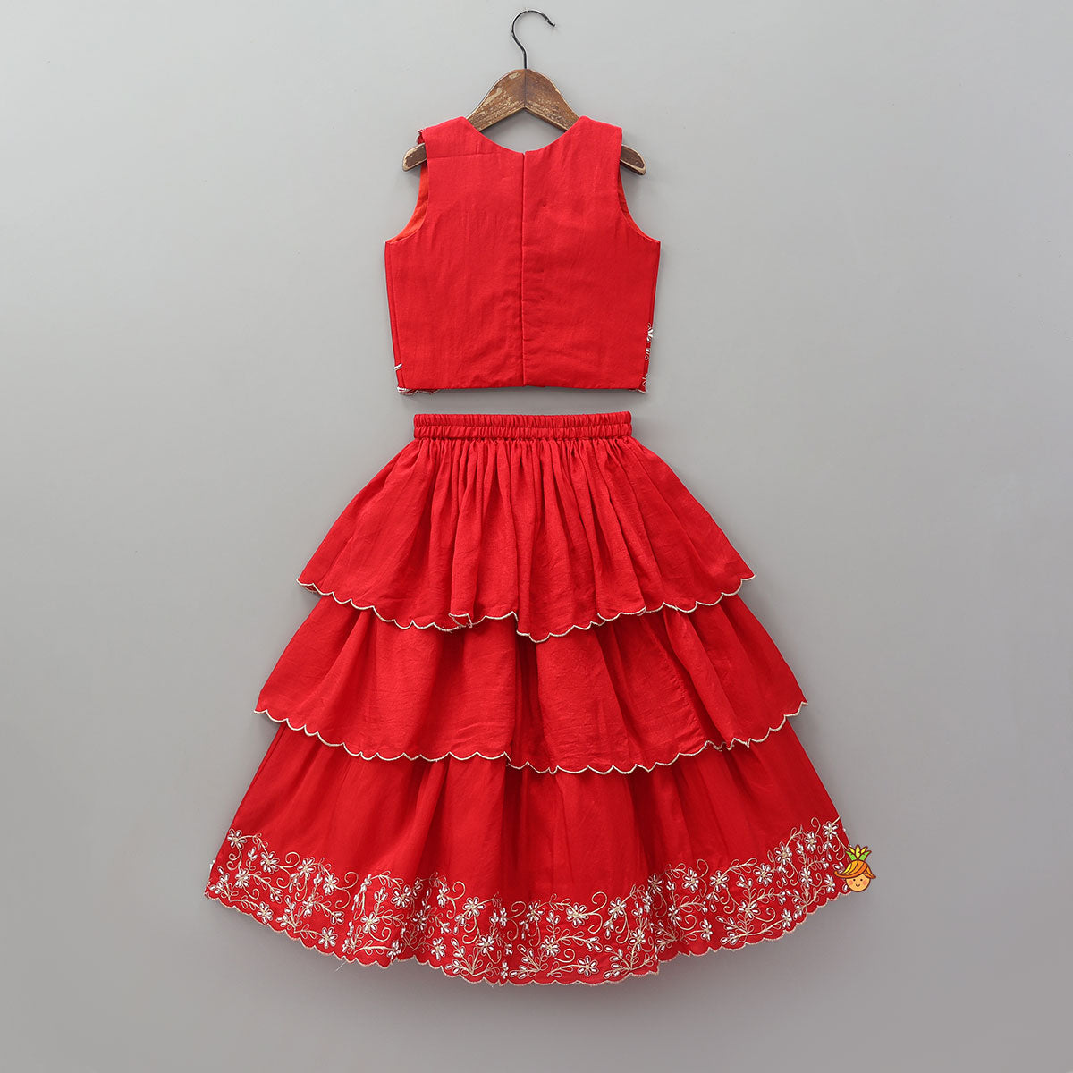 Overlap Style Crop Top and Layered Lehenga With Matching Dupatta