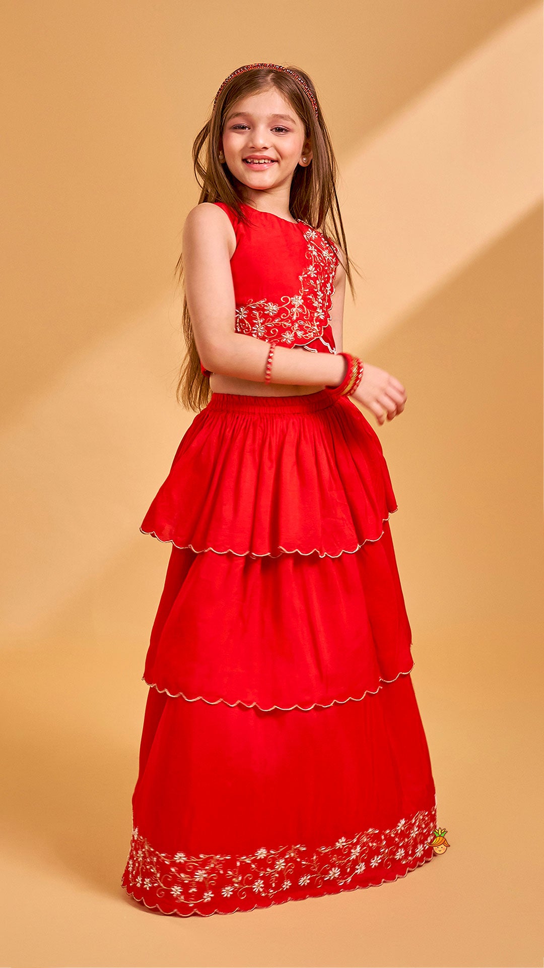 Overlap Style Crop Top and Layered Lehenga With Matching Dupatta