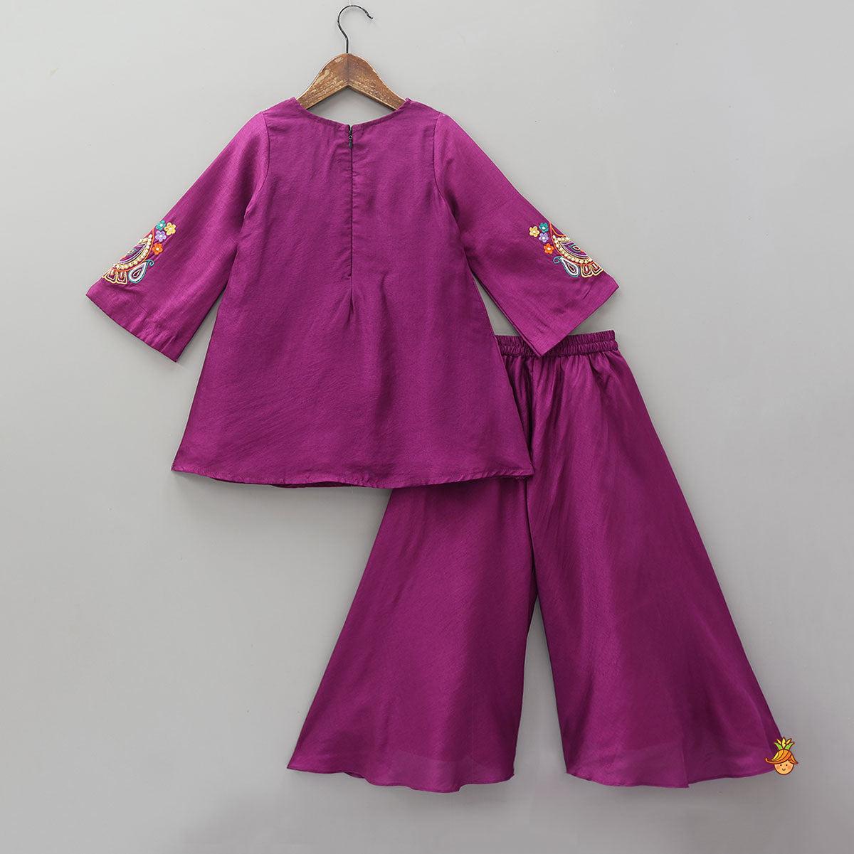 Paisley Embroidered Kurti With Palazzo And Dupatta