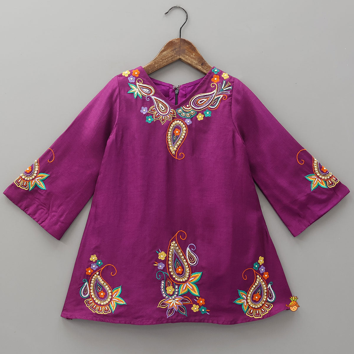 Paisley Embroidered Kurti With Palazzo And Dupatta