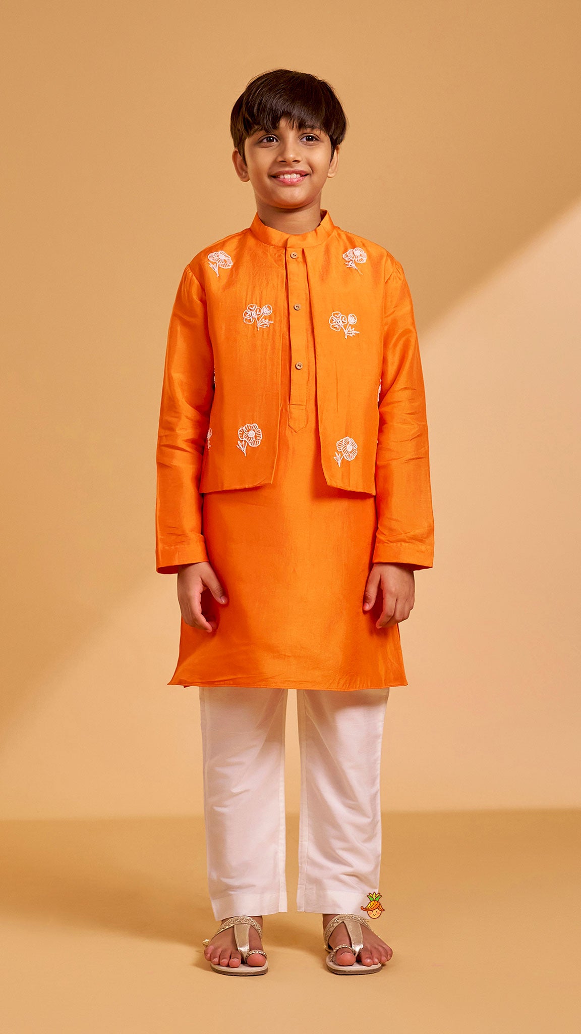 Floral Hand Embroidered Jacket Style Kurta With Pyjama