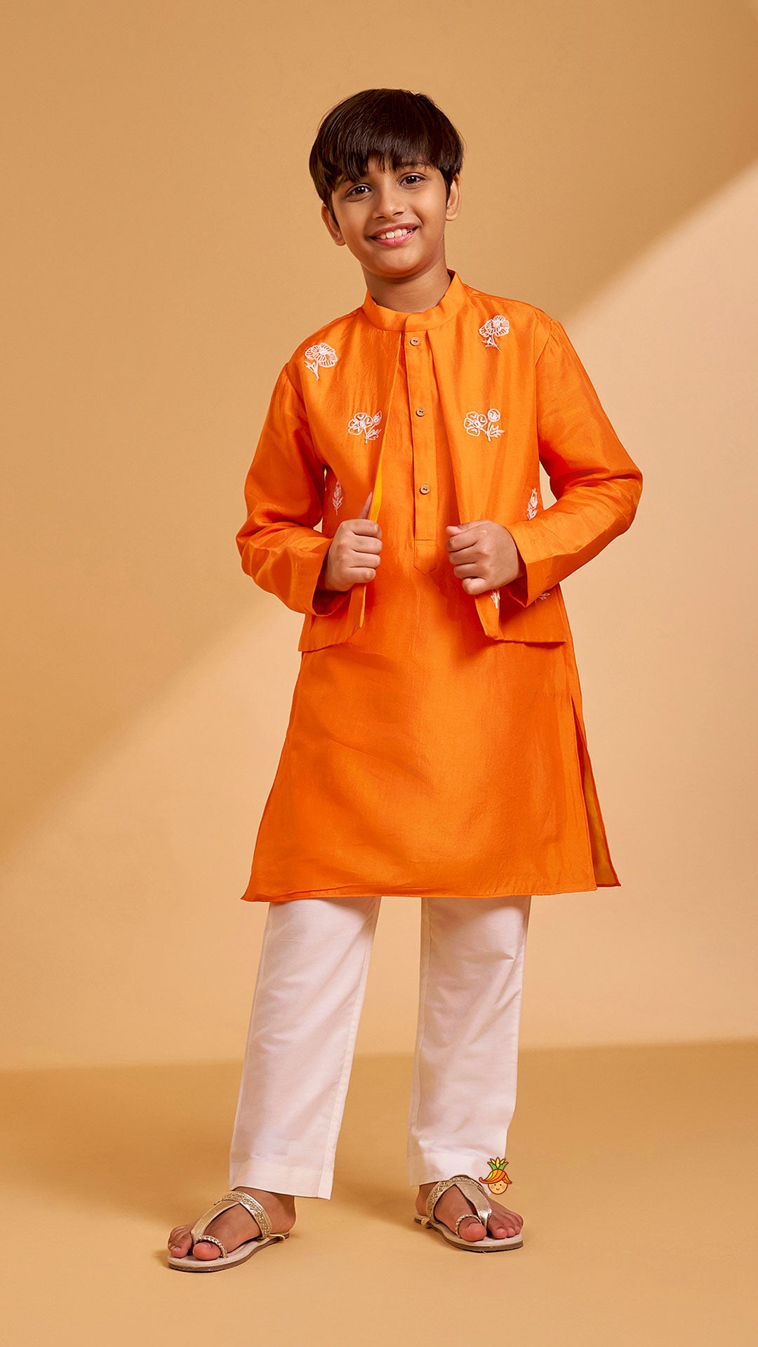 Floral Hand Embroidered Jacket Style Kurta With Pyjama