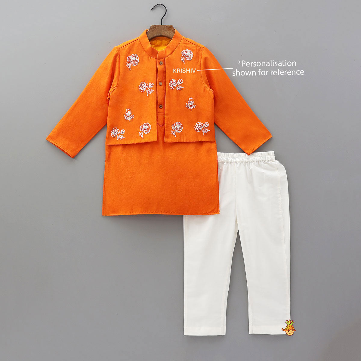 Floral Hand Embroidered Jacket Style Kurta With Pyjama