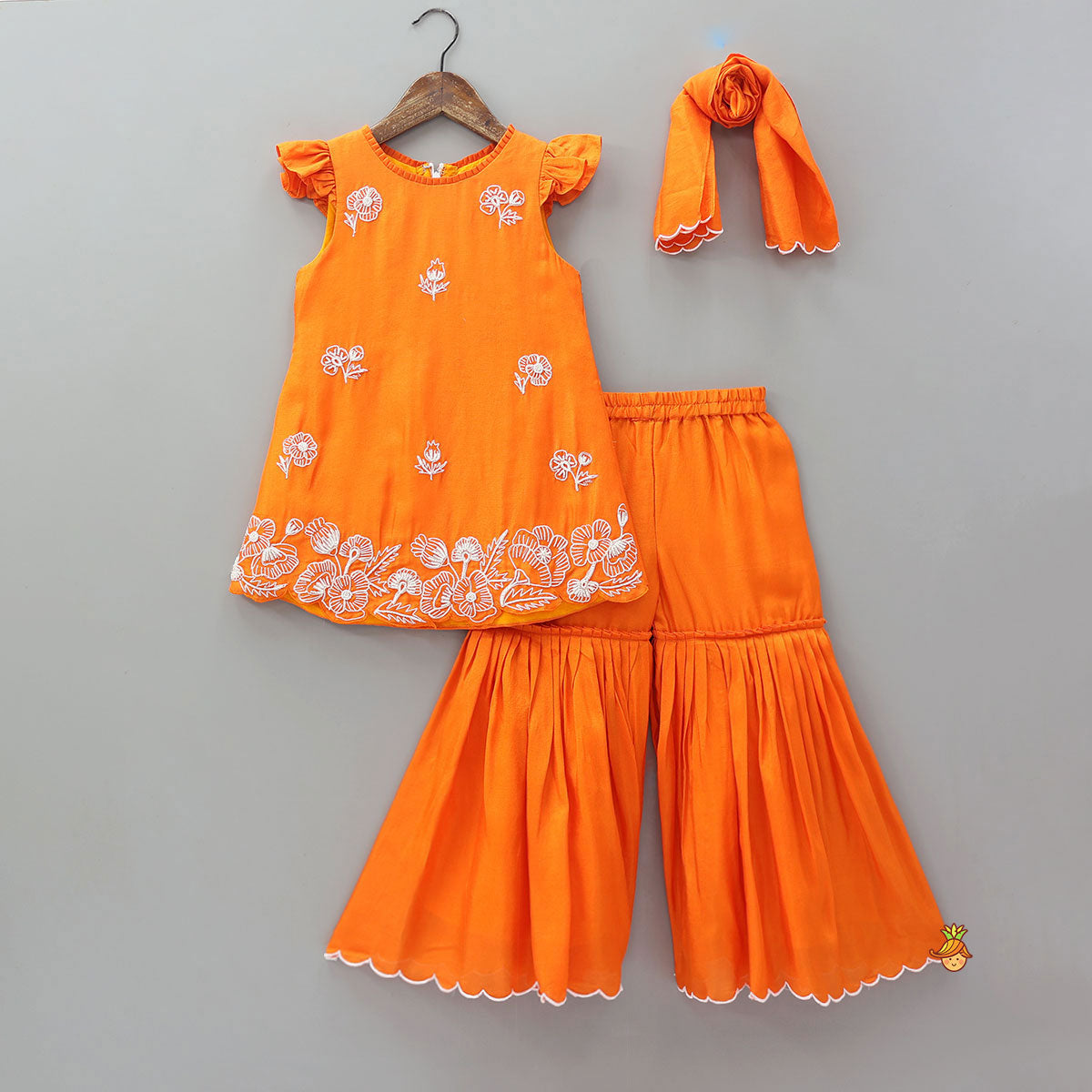Floral Embroidered Kurti With Sharara And Dupatta