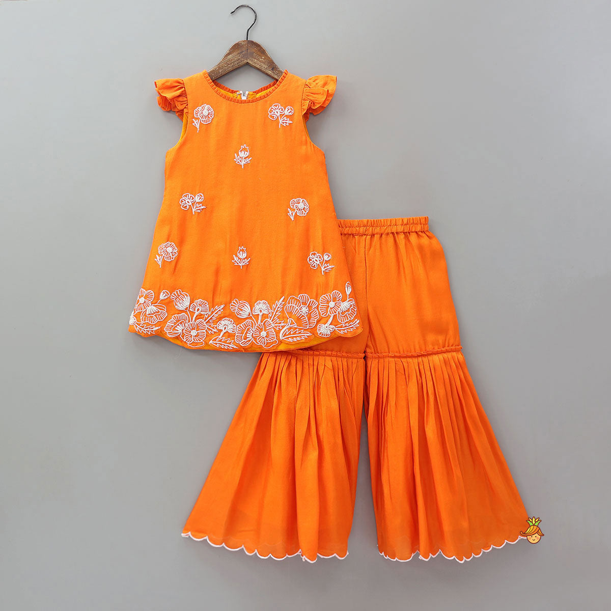 Floral Embroidered Kurti With Sharara And Dupatta