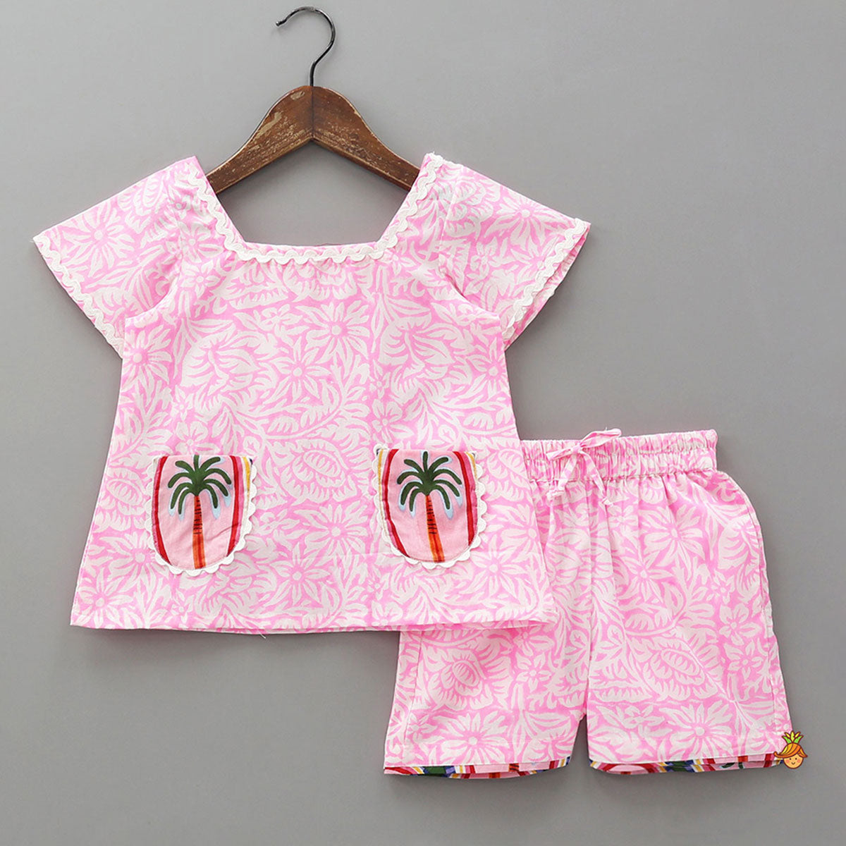 Hand Block Printed Tropical Design Top And Shorts