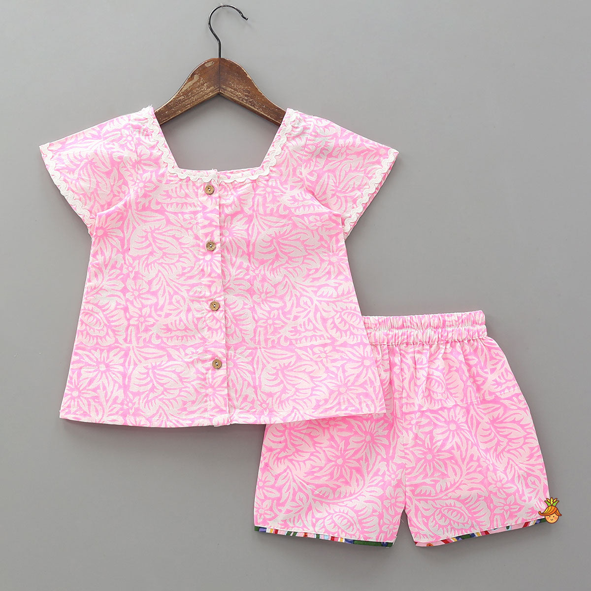 Hand Block Printed Tropical Design Top And Shorts
