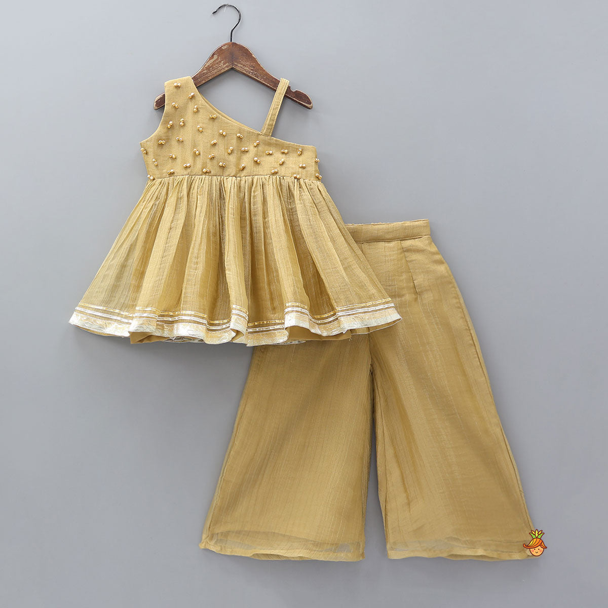 Shimmery One Shoulder Peplum Top And Palazzo Set