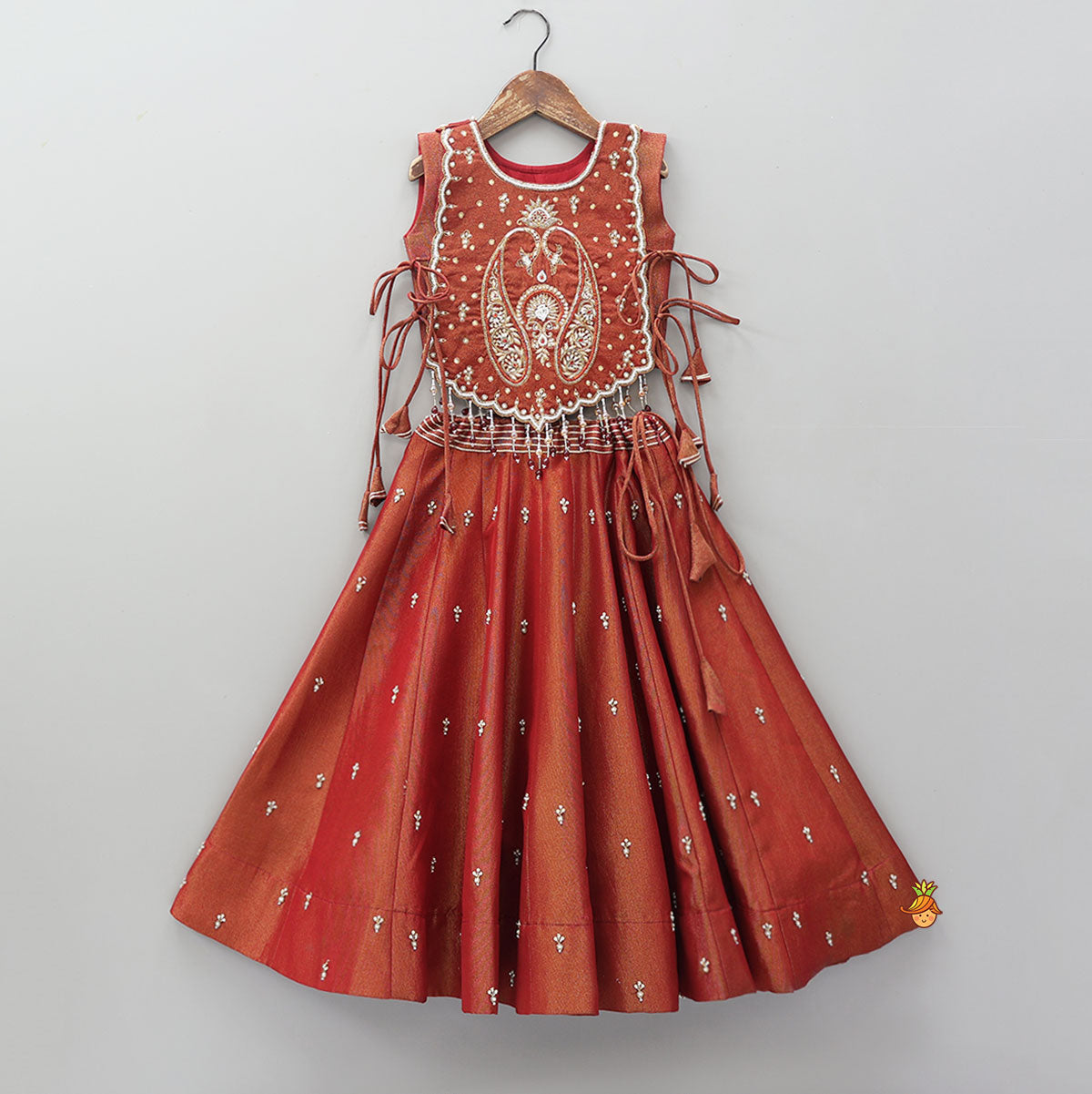 Shimmery Crop Top With Heavy Embroidered Cape And Lehenga