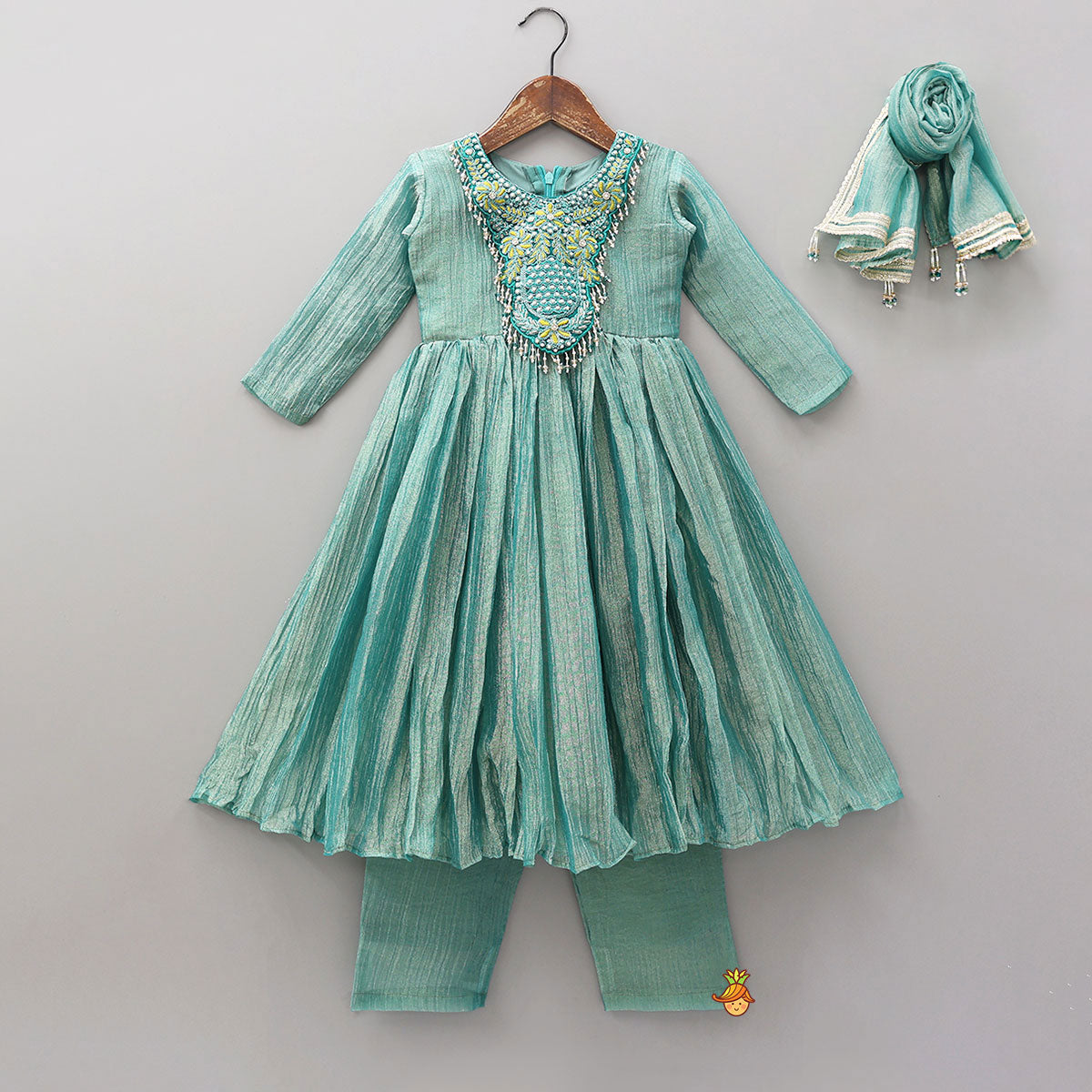 Shimmery Crush Tissue Kurti And Pant With Matching Dupatta