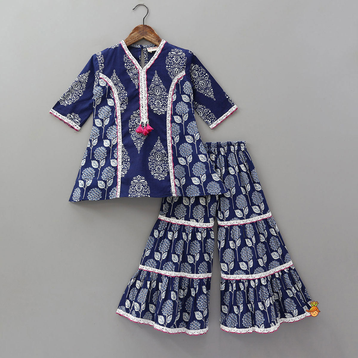 Beautifully Printed Cotton Kurti And Sharara With Contrasting Dupatta