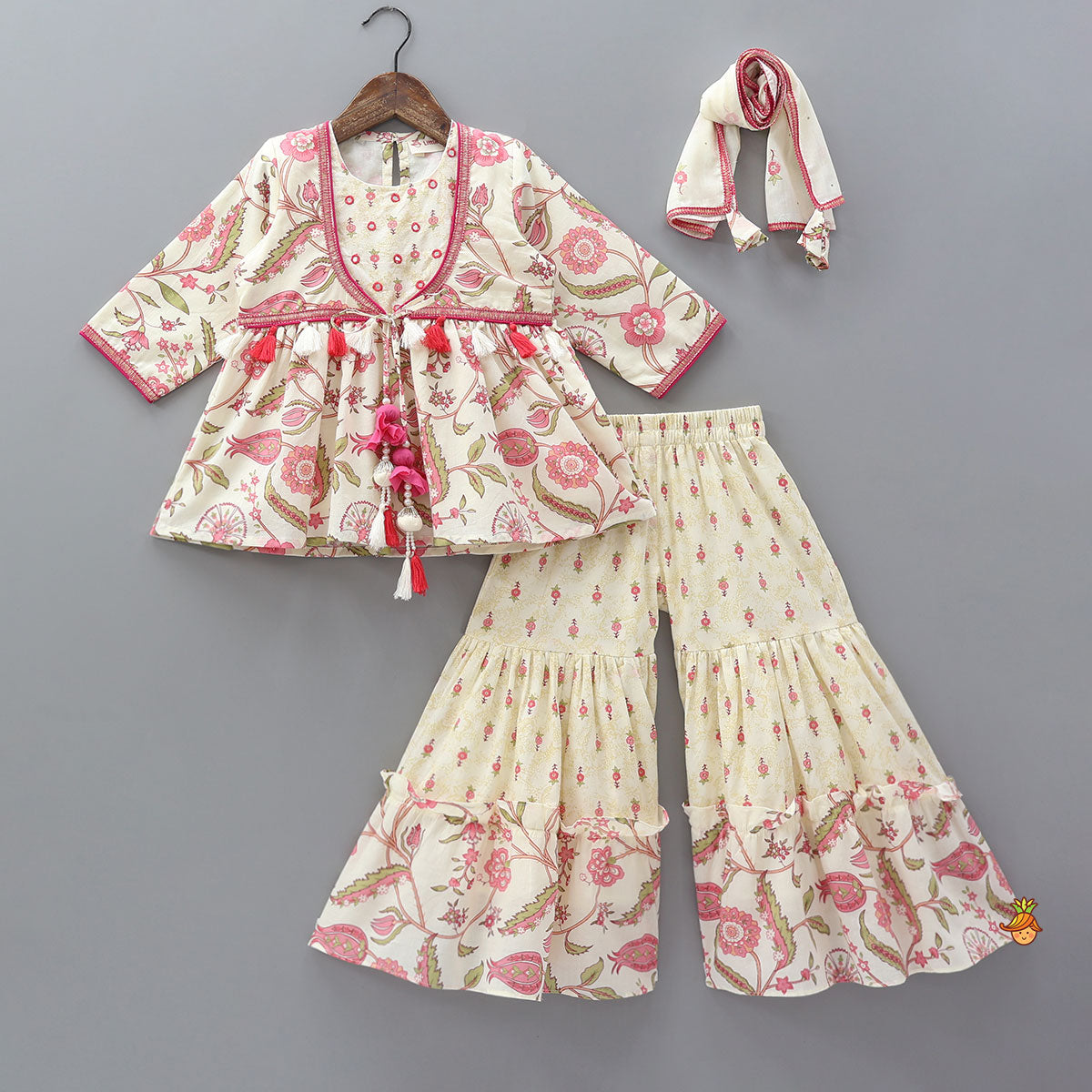 Printed Flap Top And Sharara With Matching Dupatta
